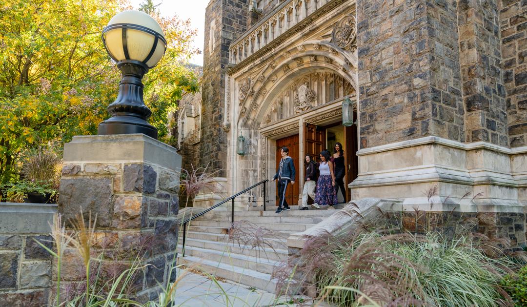 Students exit Lehigh's Alumni building