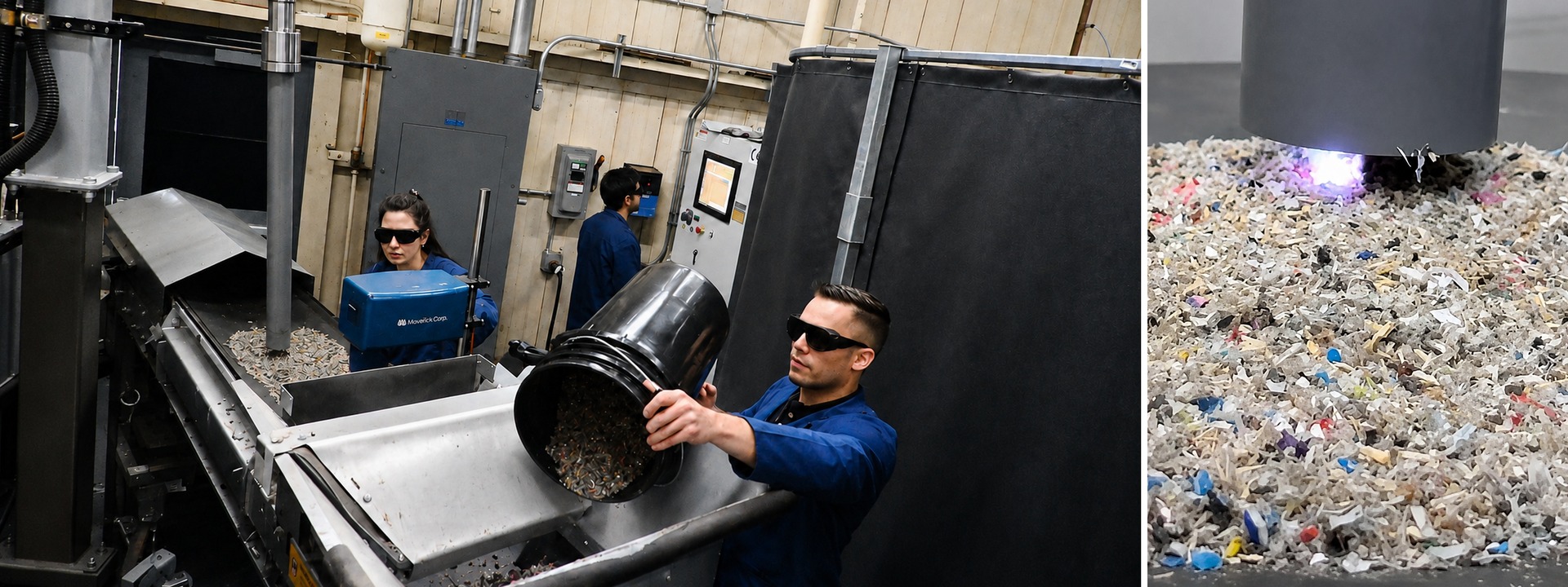 Researchers work with the new gasifier