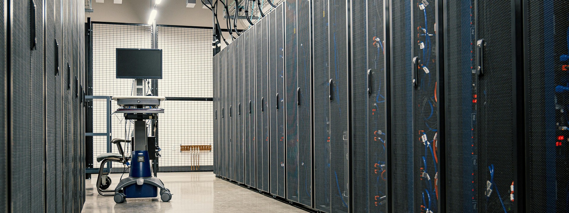 A line of servers in a data center
